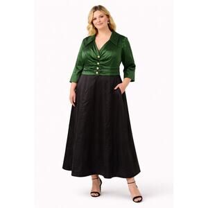 1980s J.R. Nites emerald green & black evening dress size 18W